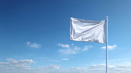 Tall metal flagpole displays a white flag against a clear blue sky on a patriotic day in celebration of sovereignty