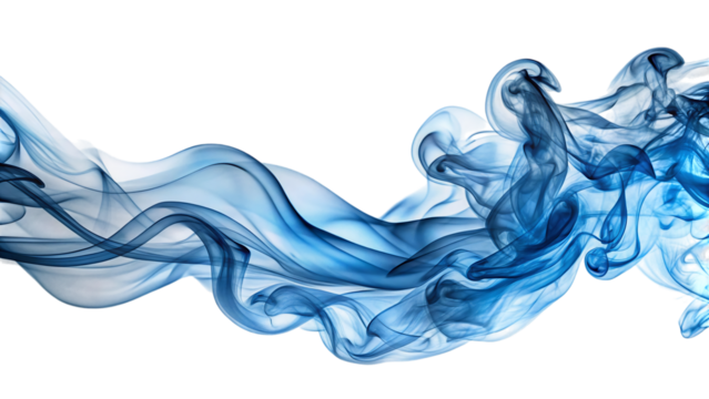 Ethereal wisps of steel blue smoke, swirling and flowing across a dark background, cutout, PNG, isolated on white or transparent background, AI