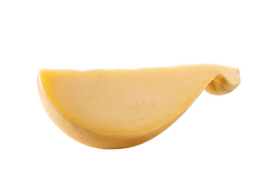 Slice of Italian caciocavallo cheese isolated on white background with clipping path included
