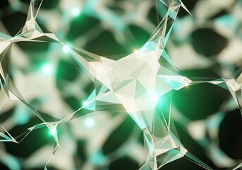 Complex Geometric Network Visual with Green Glow and Transparent Facets