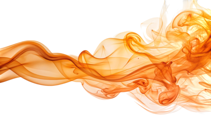 Ethereal wispy trails of sunset orange smoke, flowing and swirling, cutout, PNG, isolated on white or transparent background, AI