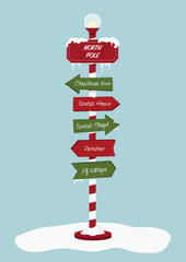Vector icon of a Christmas pole with directional signs.