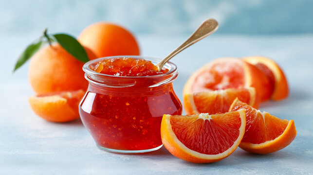 Blood Orange Marmalade in Glass Jar with Fresh Citrus Slices