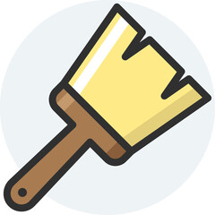 Yellow Paint Brush Tool With Brown Handle On Light Blue Circular Background And Transparent Background For Design