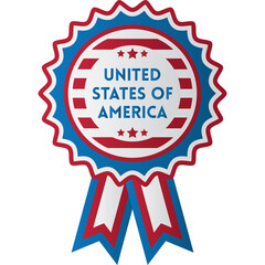 United States of America Emblem with Red White and Blue Ribbons and Stars Isolated on Transparent Background