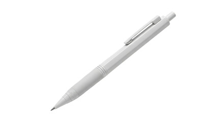 White Ballpoint Pen, with Clip and Textured Grip, isolated on transparent background. PNG