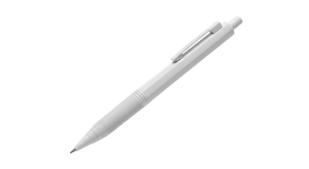 White Ballpoint Pen, with Clip and Textured Grip, isolated on transparent background. PNG