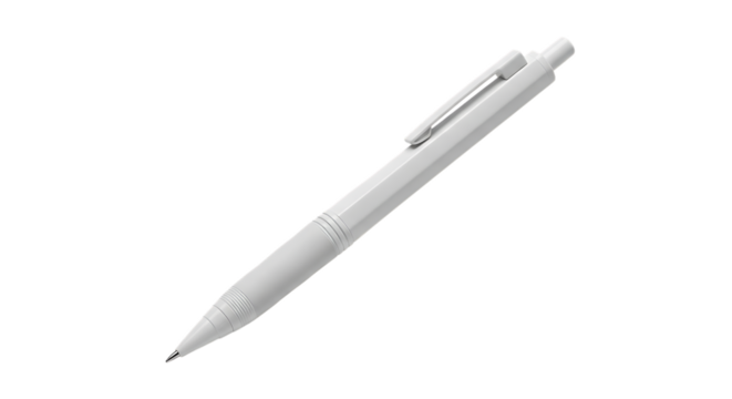 White Ballpoint Pen, with Clip and Textured Grip, isolated on transparent background. PNG