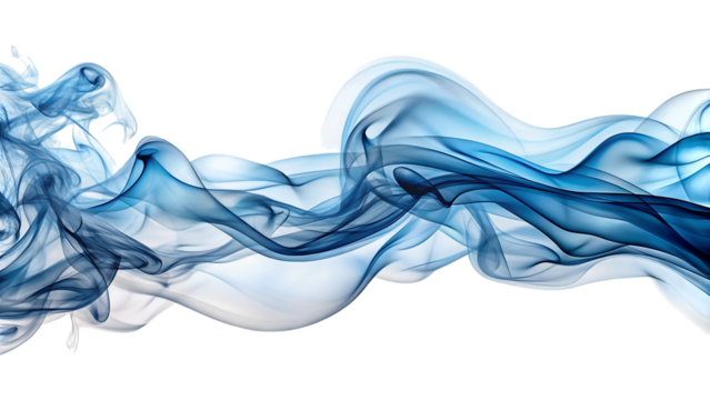 Ethereal wispy trails of steel blue and icy white smoke, swirling, cutout, PNG, isolated on white or transparent background, AI