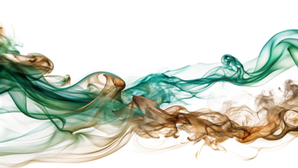 Wispy emerald and bronze smoke trails, flowing horizontally, cutout, PNG, isolated on white or transparent background, AI