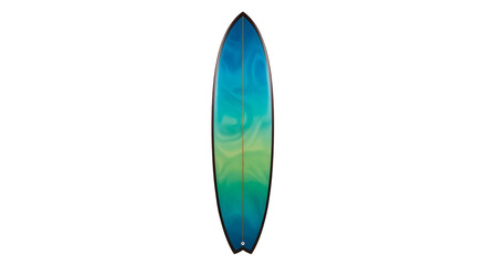 Surfboard, with swirling blue green and yellow resin art design, isolated on transparent background. PNG