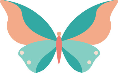 Stylized butterfly illustration with coral and teal wings isolated