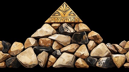 Golden Triangular Stone on Brown Rock Pile