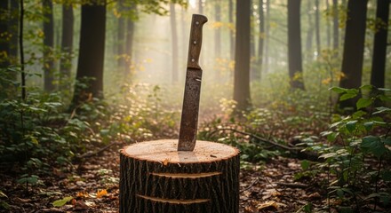 machete stick on a log