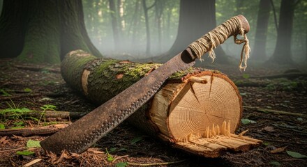 machete stick on a log