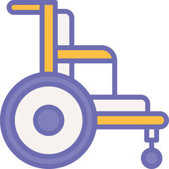 Simple Vector Illustration of a Wheelchair with Purple and Yellow Accents on a Transparent Background Ideal for Medical and Accessibility Concepts