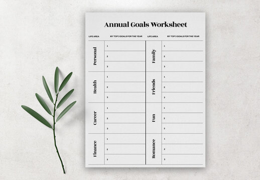 Annual Goals Worksheet Planner Layout