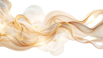 Ethereal wispy golden and white smoke trails, flowing abstractly, cutout, PNG, isolated on white or transparent background, AI