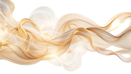 Ethereal wispy golden and white smoke trails, flowing abstractly, cutout, PNG, isolated on white or transparent background, AI