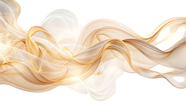 Ethereal wispy golden and white smoke trails, flowing abstractly, cutout, PNG, isolated on white or transparent background, AI - Powered by Adobe