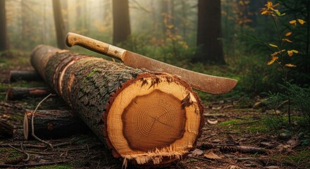 machete stick on a log