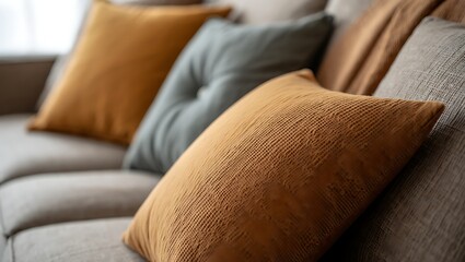 Cozy Throw Pillows on a Comfortable Couch in a Home interior