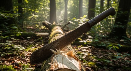 machete stick on a log