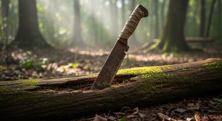 machete stick on a log