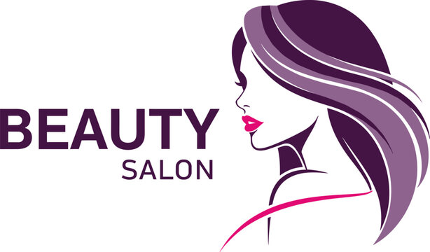 beauty salon logo, woman profile vector, hair styling graphic, elegant branding design, cosmetic identity icon, cad drawing flat vector illustration