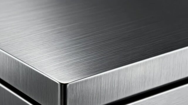 Closeup of brushed steel surface showing fine linear texture and reflective finish highlighting custom industrial metal treatment with modern appeal.
