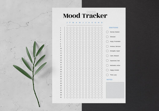 Yearly Mood Tracker Planner Layout