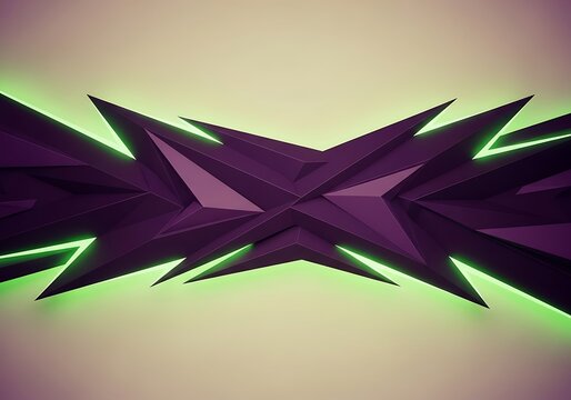 Irregular purple geometric abstraction with glowing green light accents