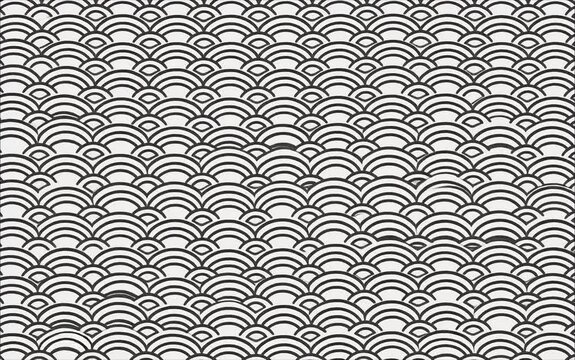 Seamless Black and White Geometric Fish Scales Background