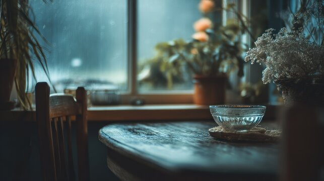 A serene morning scene captures the essence of rustic domesticity and calmness