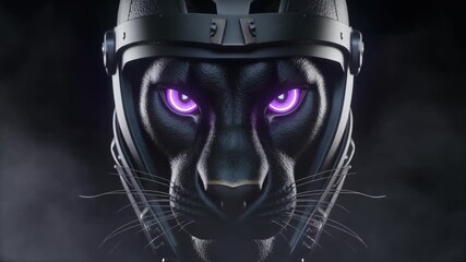 Black panther digital art glowing eyes wearing helmet futuristic concept high quality professional