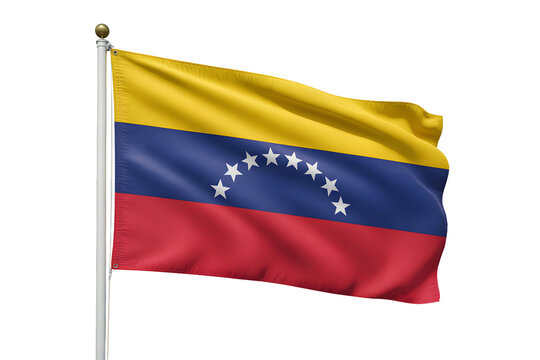 Vibrant Venezuelan flag proudly waving on a flagpole, symbolizing national pride and heritage, perfect for global events and patriotic themes.