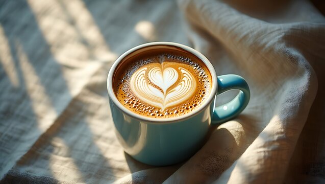 Morning Coffee Latte Art Heart Shape Fresh Brewed Beverage Moment - Powered by Adobe