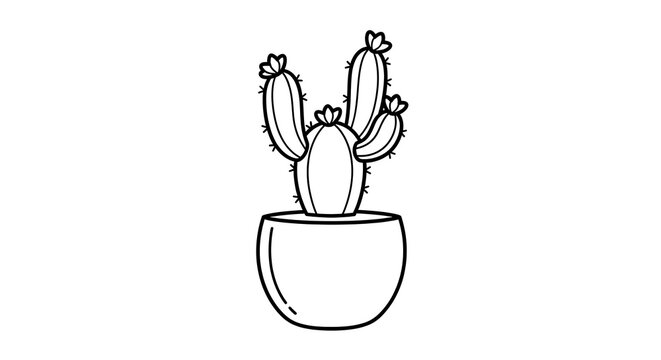 Stylized line art illustration of a charming potted cactus, perfect for adding a touch of botanical elegance and desert-inspired decor to various creative design projects - Powered by Adobe