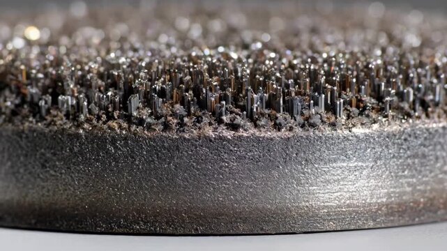 Closeup medium shot of nanostructured zinc surface coating showcasing intricate textures and enhanced durability against corrosion.