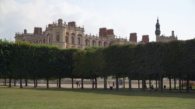 Rectangular shaped trees in front yard of the Saint Germain castle, western Paris, France