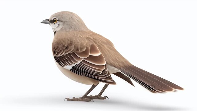 Northern Mockingbird in Various Poses Against White Background.