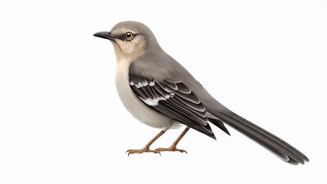 Northern Mockingbird Posing Gracefully on a White Background.