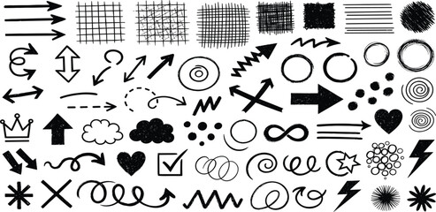 Obraz premium Expressive Abstract Outline Icons Collection for Communication and Emotion - Dynamic Hand-Drawn Vector Symbols for Graphic Design Projects