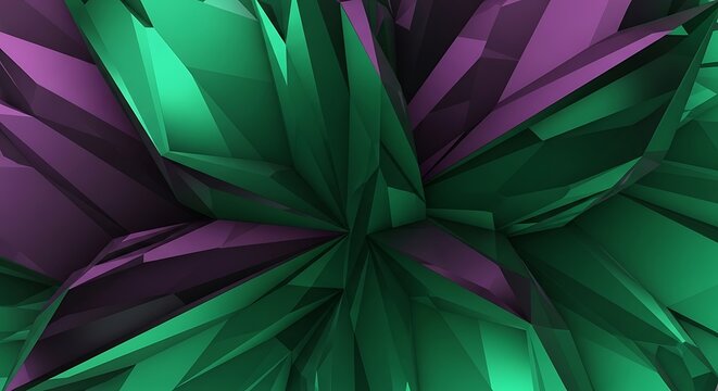 Abstract multifaceted jewel shaped background with green and purple hues