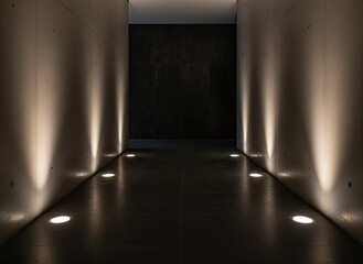 Illuminated Dark Corridor With Subtle Lighting Accents Along The Floor And Walls Creating An Ambient Atmosphere