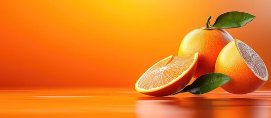 Fresh oranges glistening on smooth surface offer vibrant health and juicy refreshment, ideal for wellness promotion