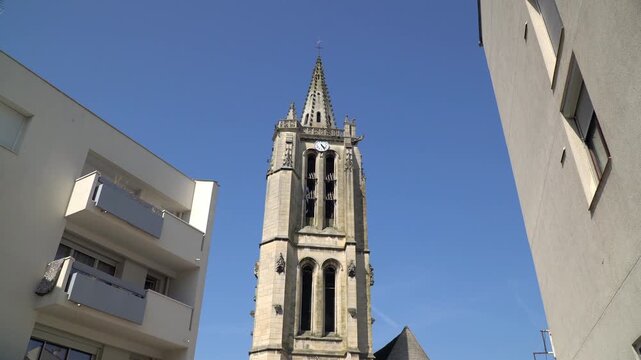 The Church Saint-Medard tower, Gothic style church located in central Creil, northern France.