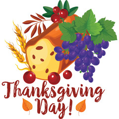 Thanksgiving Day Loaf Cake With Grapes Cranberries And Wheat On Transparent Background