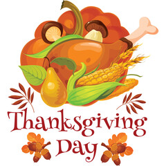 Thanksgiving Day Harvest Feast Featuring Roasted Turkey Pumpkin Corn Pear And Autumn Leaves On A Transparent Background