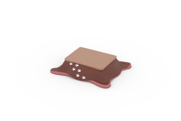 チョコレートカラーのこたつ（足跡柄）｜Chocolate-Colored Kotatsu with Paw Prints |3D Winter Illustration
